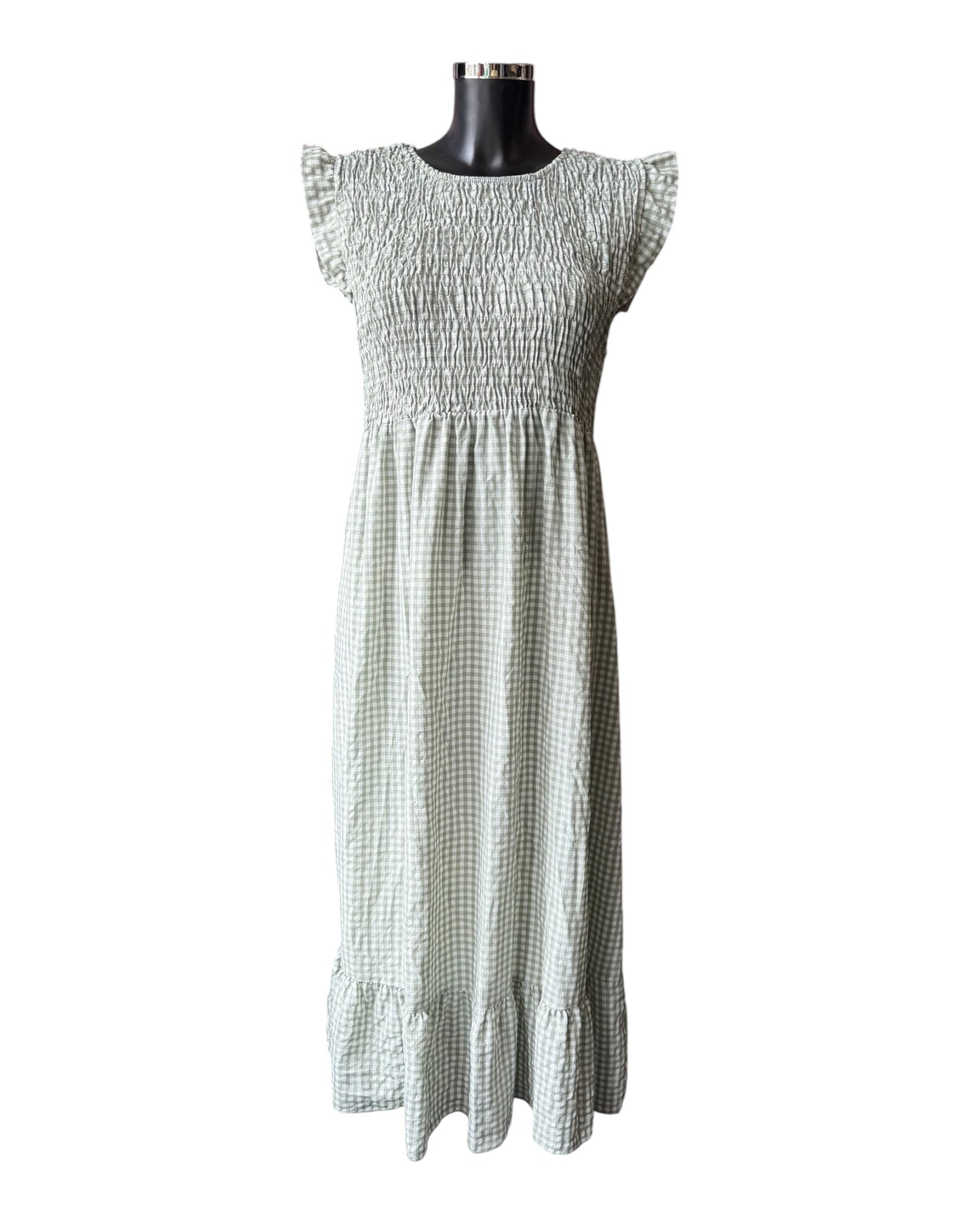 Gia gingham check shirred bust dress - khaki