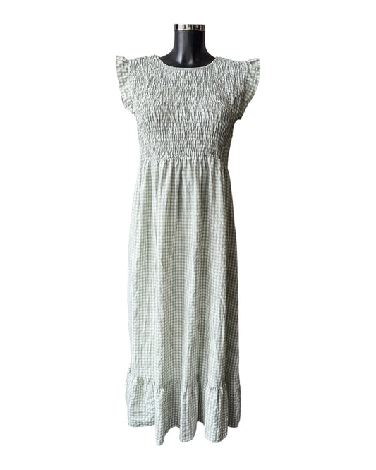 Gia gingham check shirred bust dress - khaki