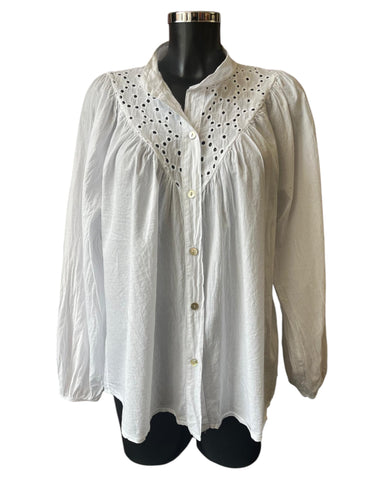 Harriet cotton broderie anglais detail blouse - White