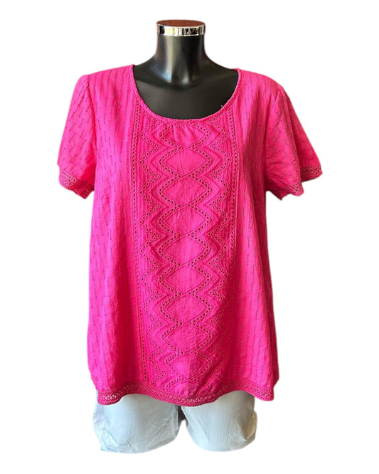 Orientique broderie cotton top - Hot Pink