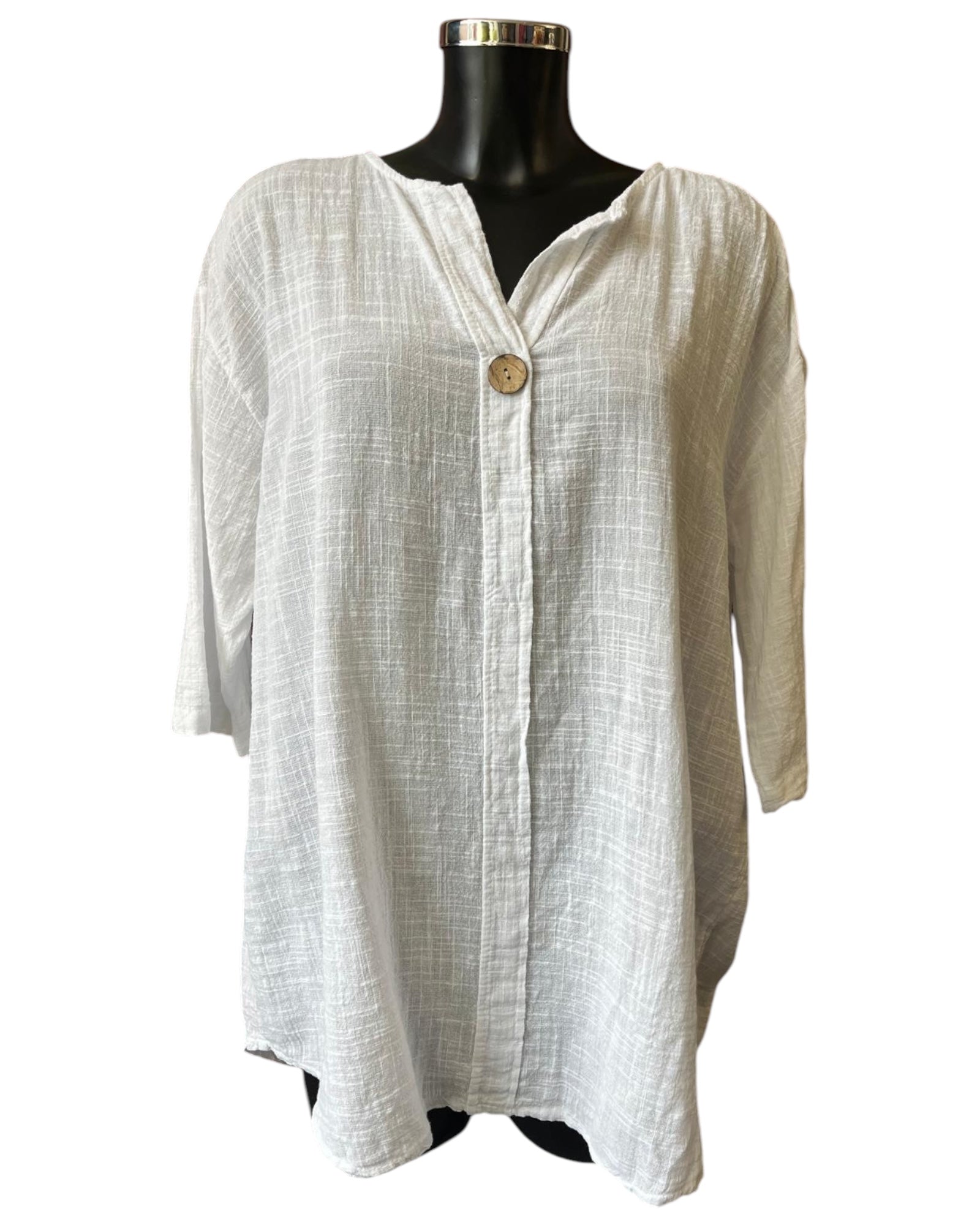 Ivy button detail tunic top - White