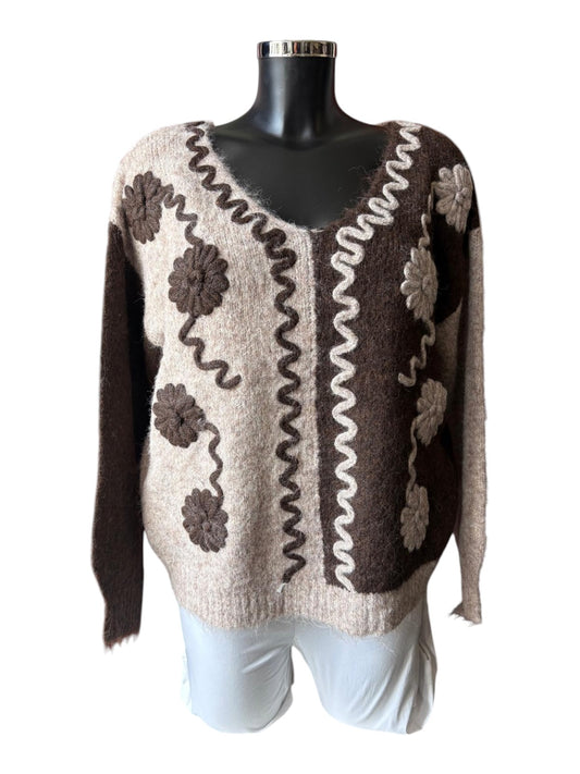Clemmie applique 2 tone jumper - chocolate mix