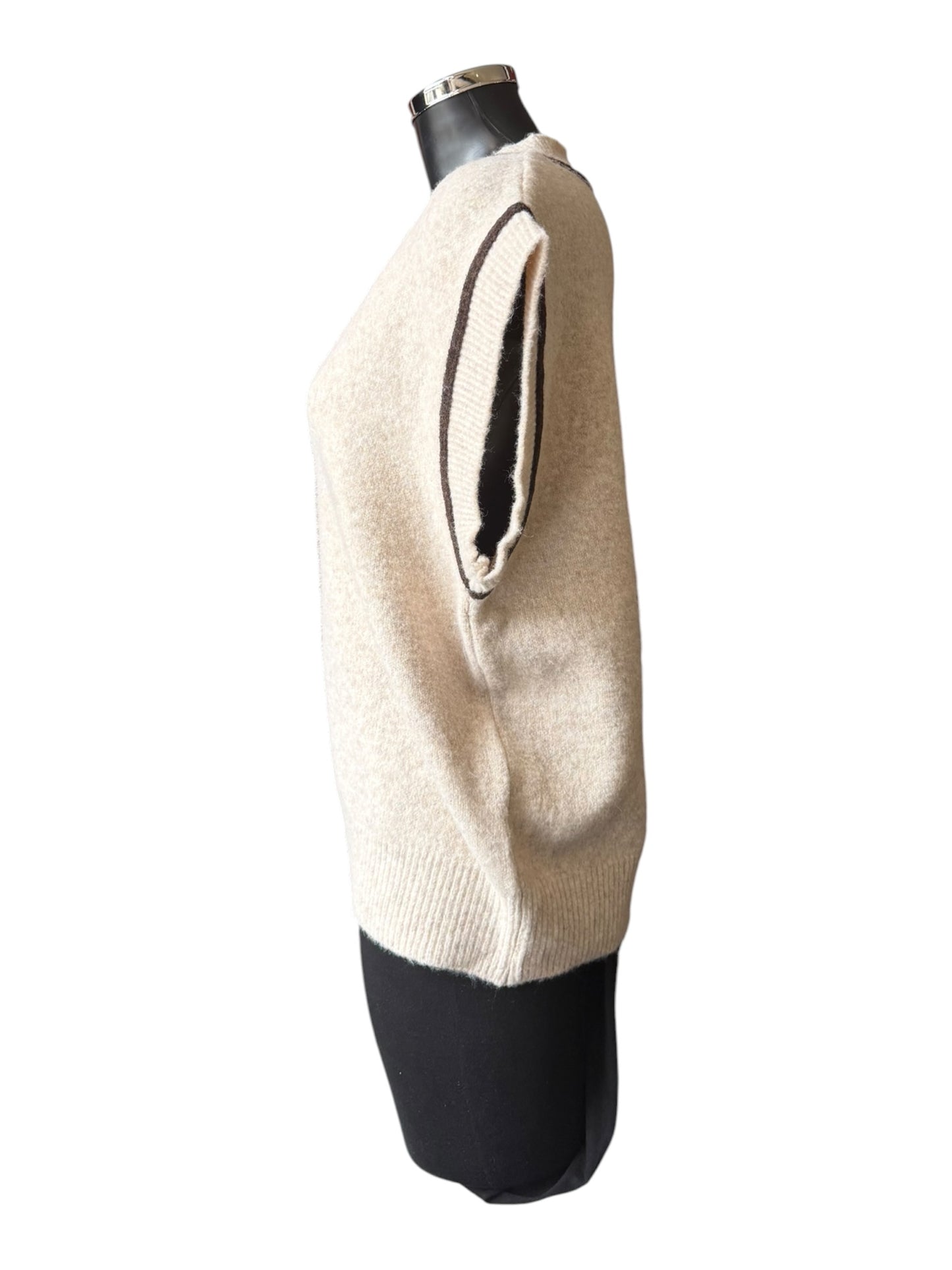 Morgan v neck contrast trim tank top - Natural