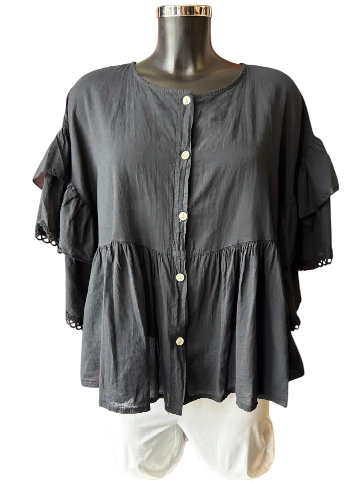 Sophia layered sleeve blouse - Black