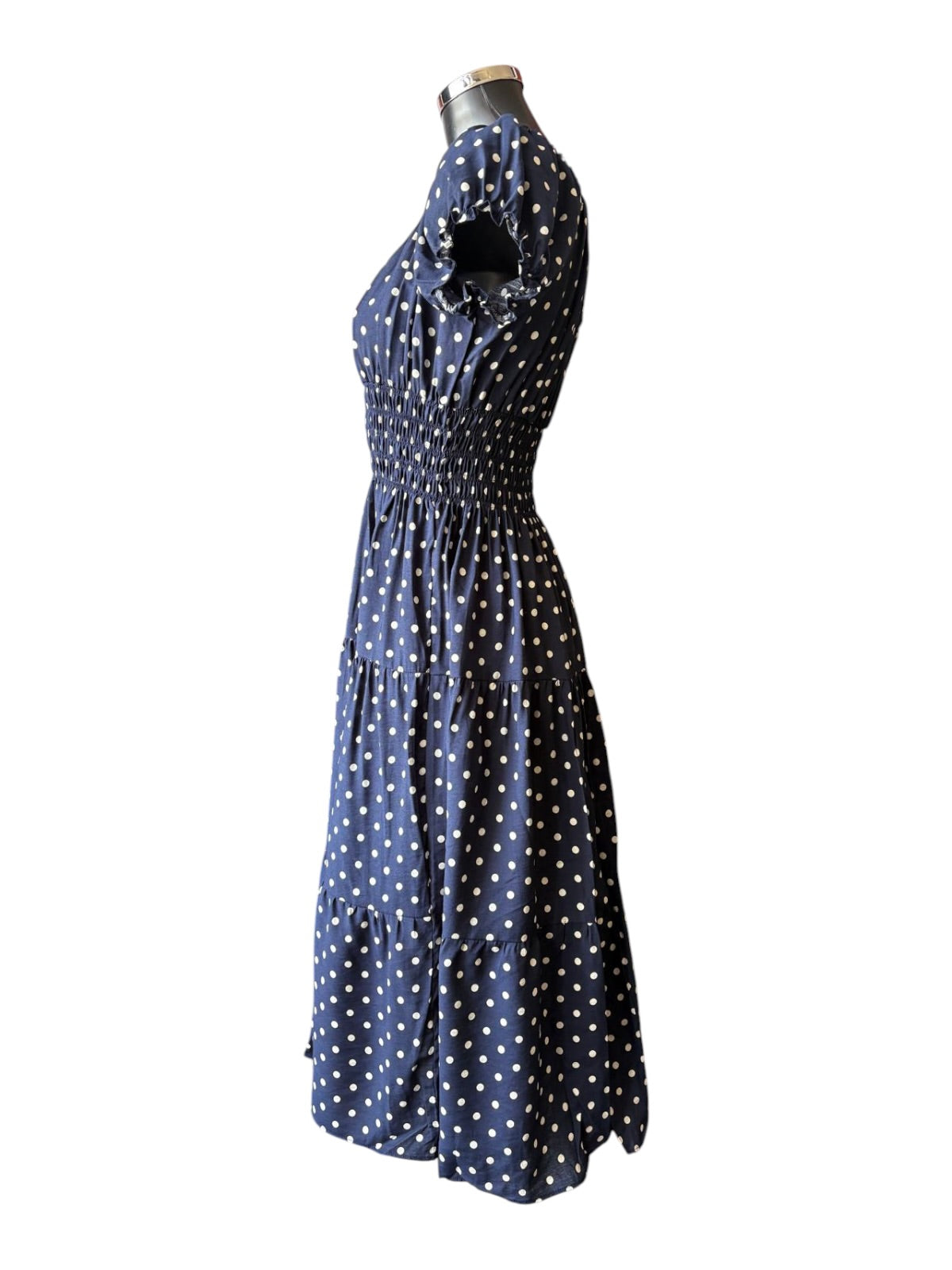 Molly Bardot midi tiered dress - Navy Spot