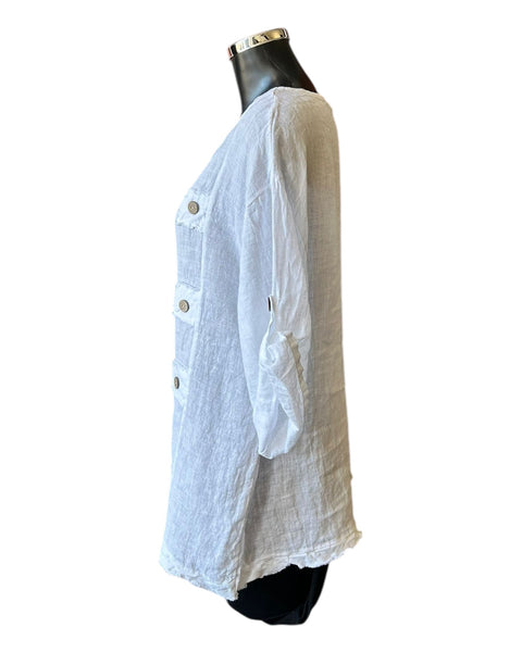 Tanya 3 button linen top - White