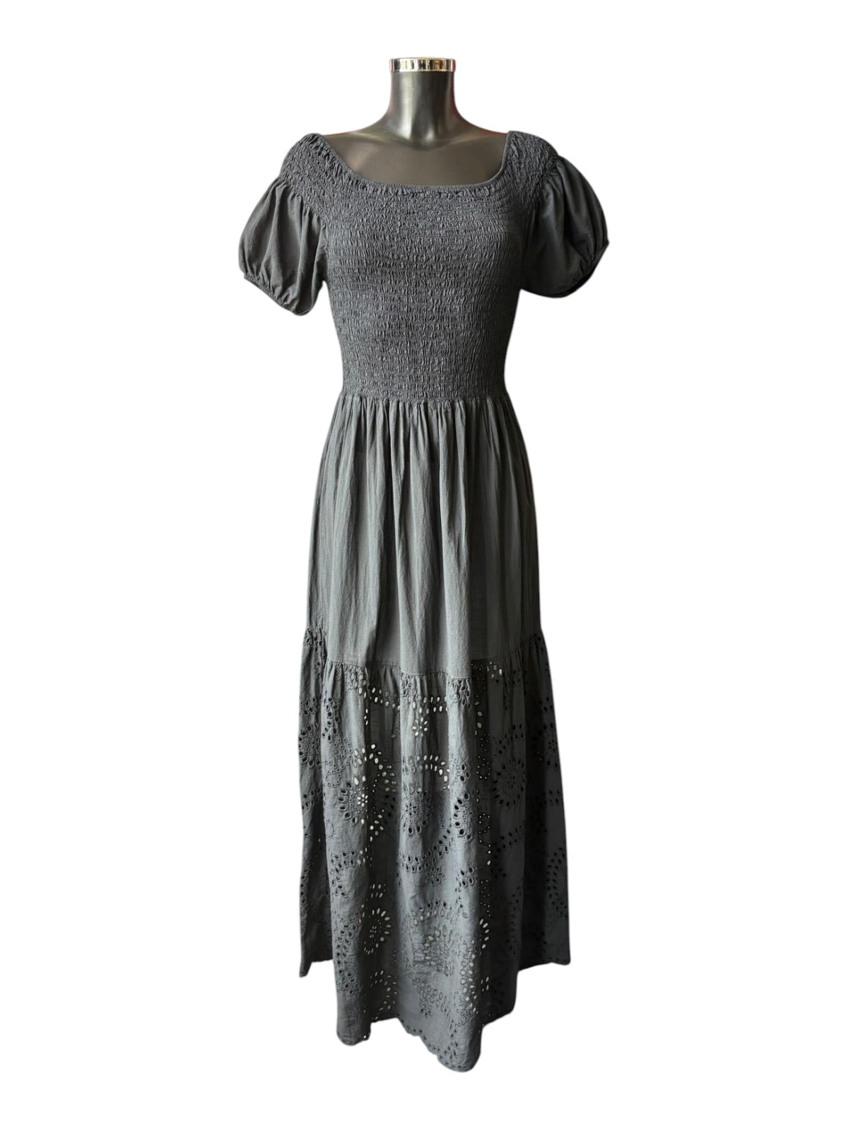 Dolly rouched top cutwork maxi dress - Black