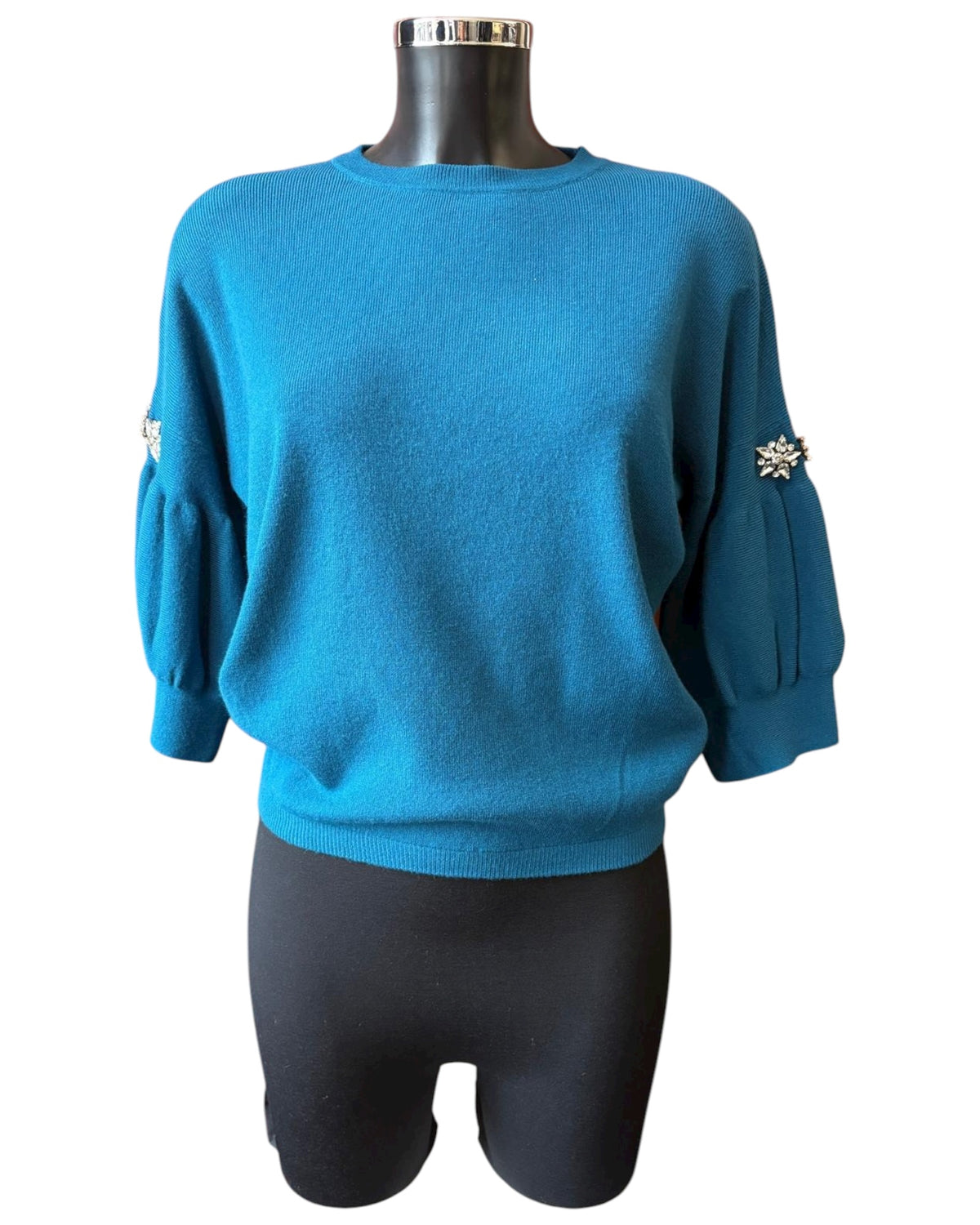 Isla diamond puff sleeve short jumper - Teal