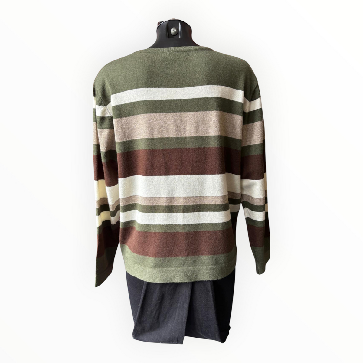 Dora multi stripe fine knit jumper - Khaki mix