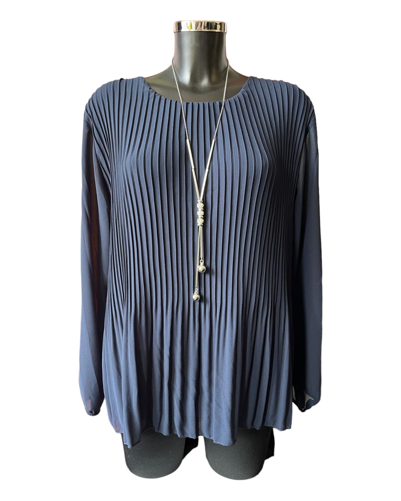 Milly pleated front chiffon top - Navy