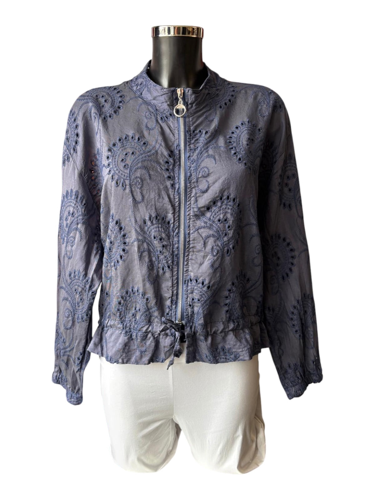 Rita navy cutwork embroidered lightweight jacket