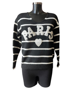 Paris v neck pearl logo jumper - black/cream