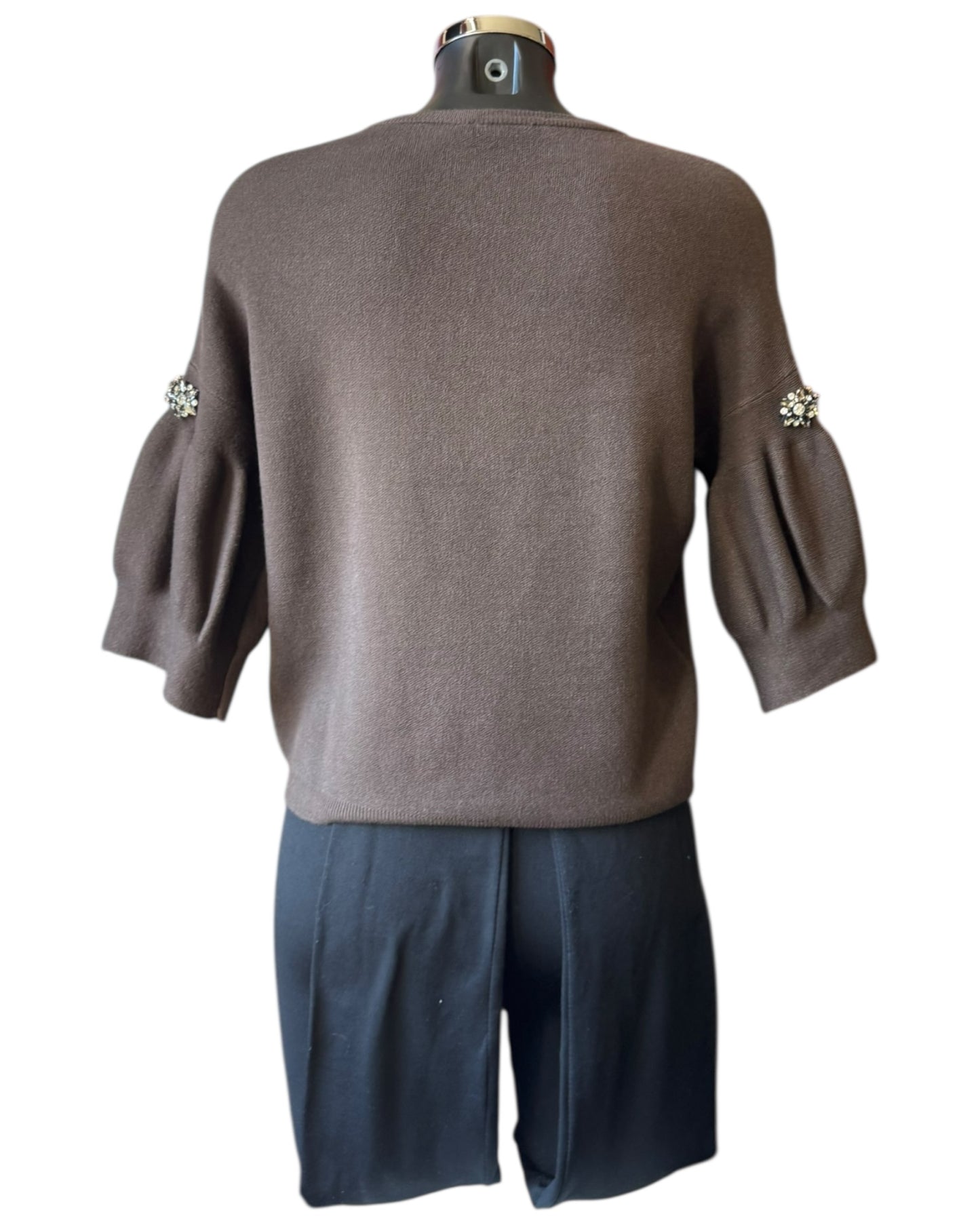 Eliza diamond puff sleeve short jumper - Chocolate