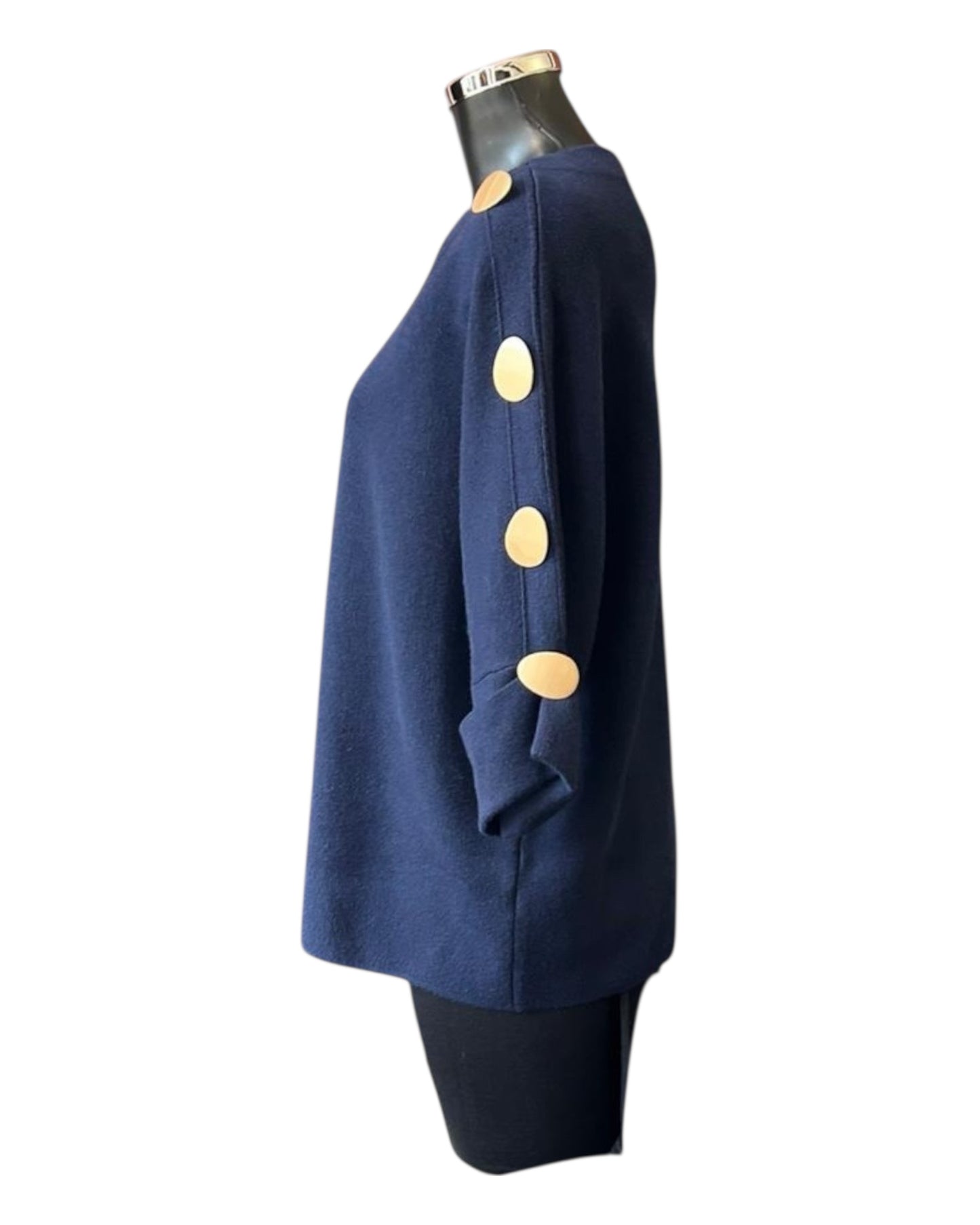 Freya premium knit gold button jumper - Navy