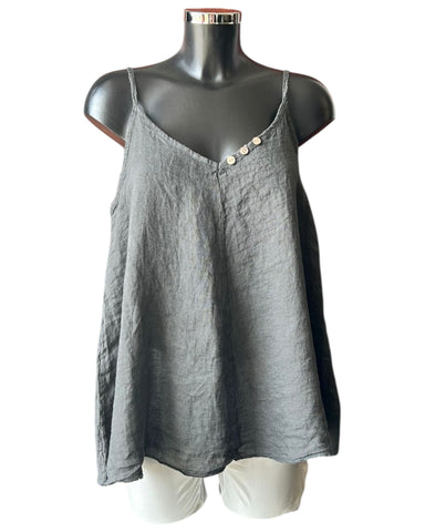 Lola linen range strappy swing vest top - Charcoal