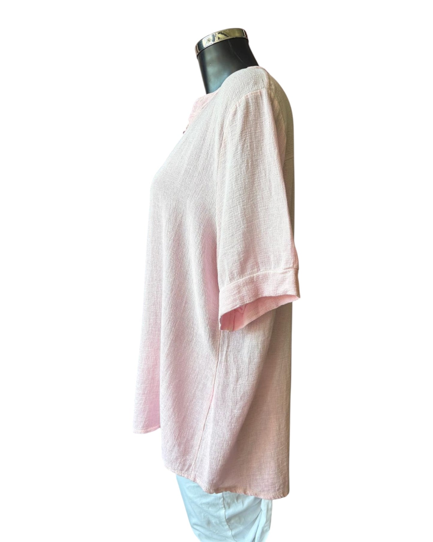 Casey range grandad neck button through top - Pink