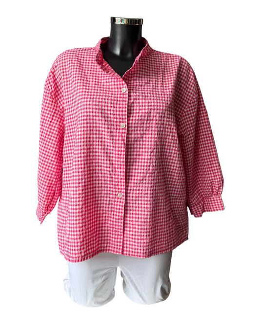 Gia gingham check oversized shirt  - Raspberry
