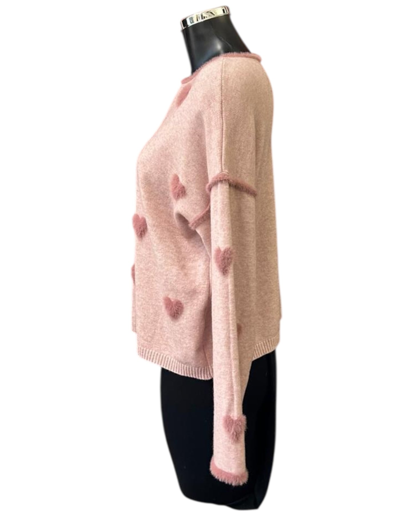 Tara fur trim and heart jumper - Pink