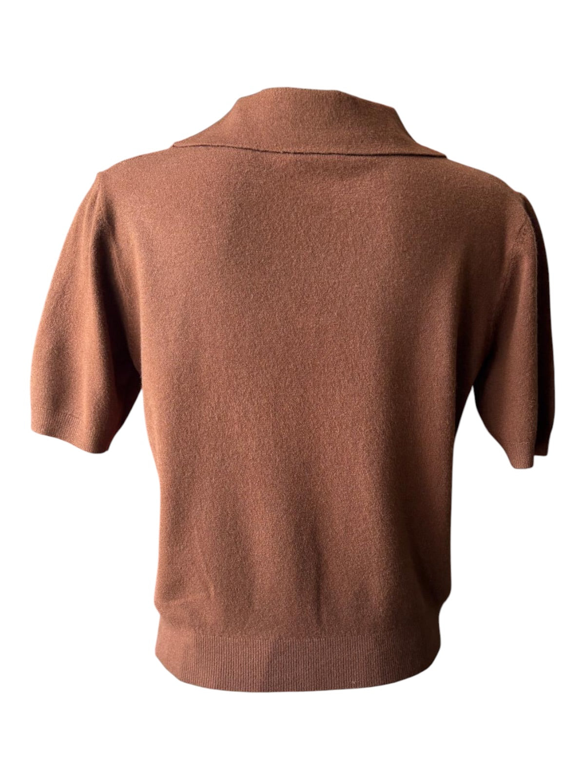 Carla fine knit short sleeve collared jumper - Chocolate