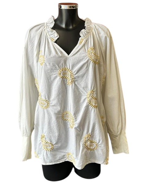 Chrissie paisley embroidered top - White