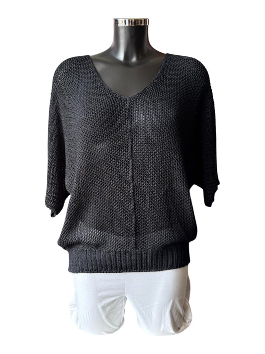 Evelyn open knit v neck jumper - Black