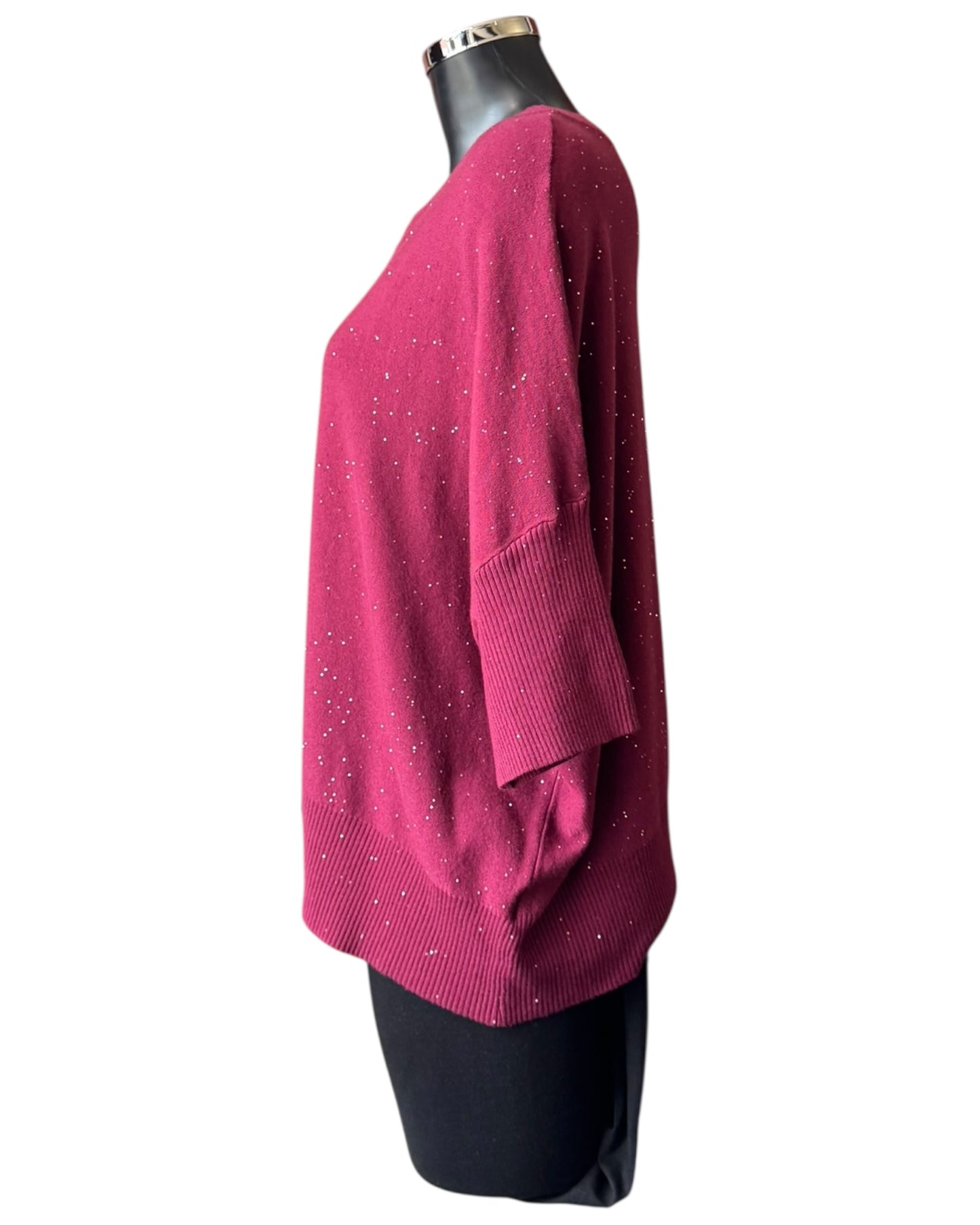 Eva sparkle knit half sleeve jumper - Bordeaux