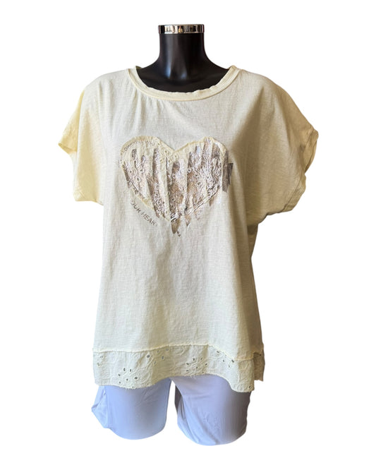 Olivia foil t-shirt heart - Lemon