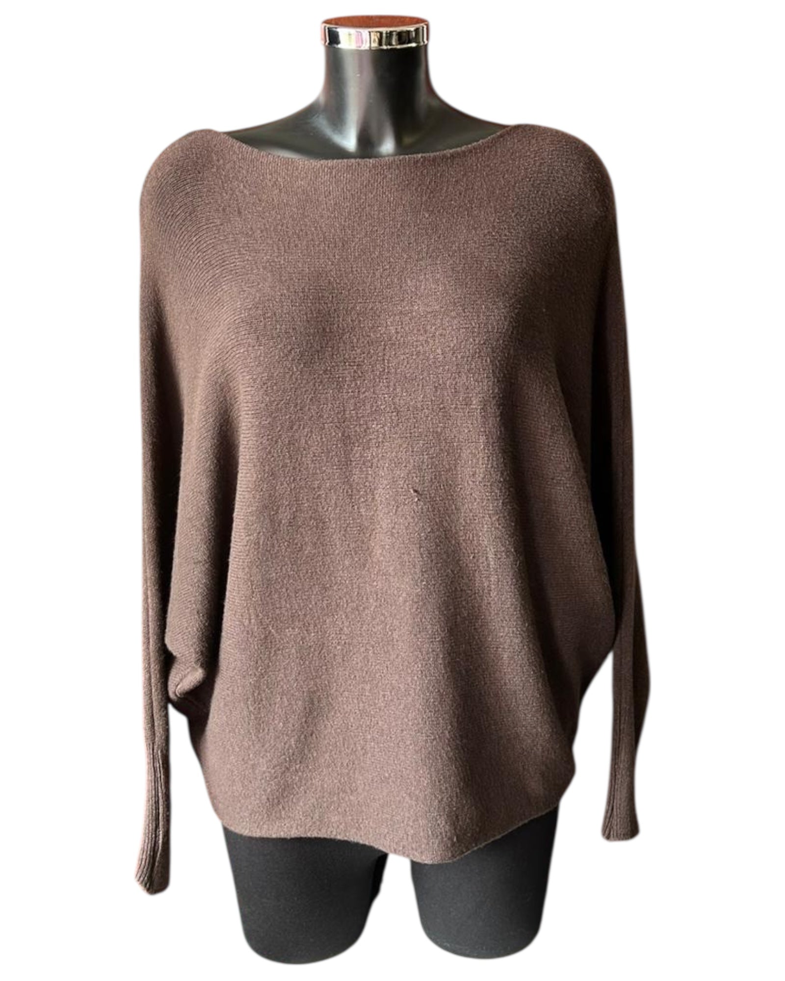 Cassie pearl back batwing jumper - Chocolate