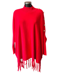 Lexi button shoulder tassel hem jumper - Red