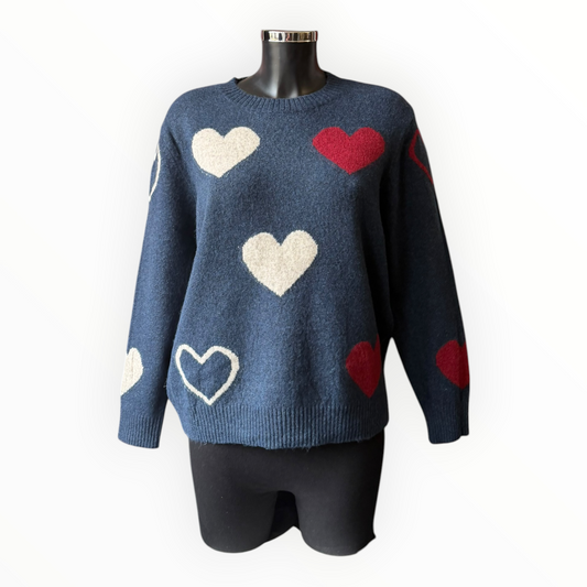 Holly heart print knit jumper - Navy
