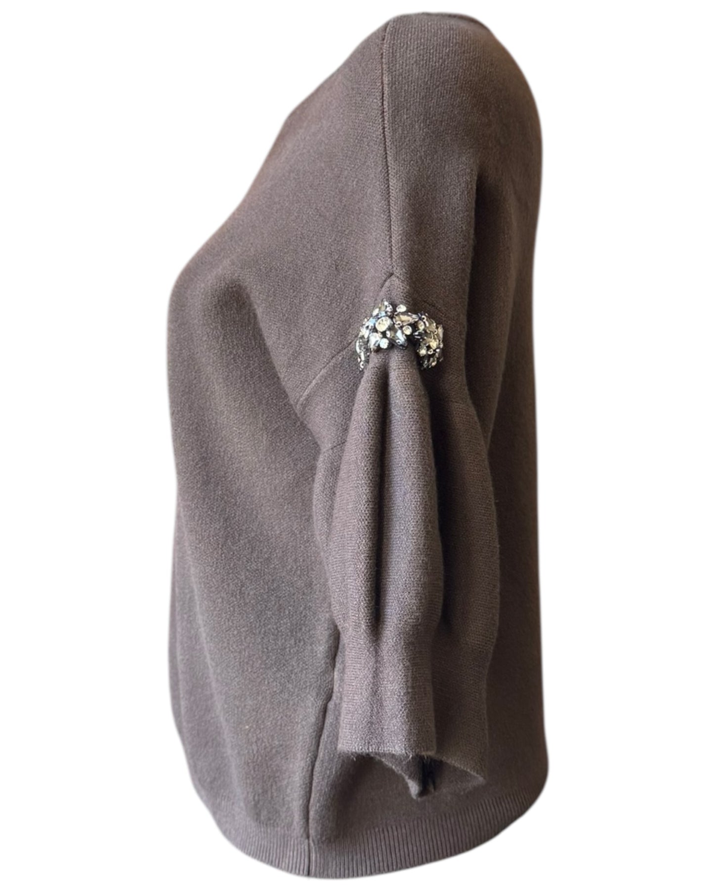 Eliza diamond puff sleeve short jumper - Chocolate