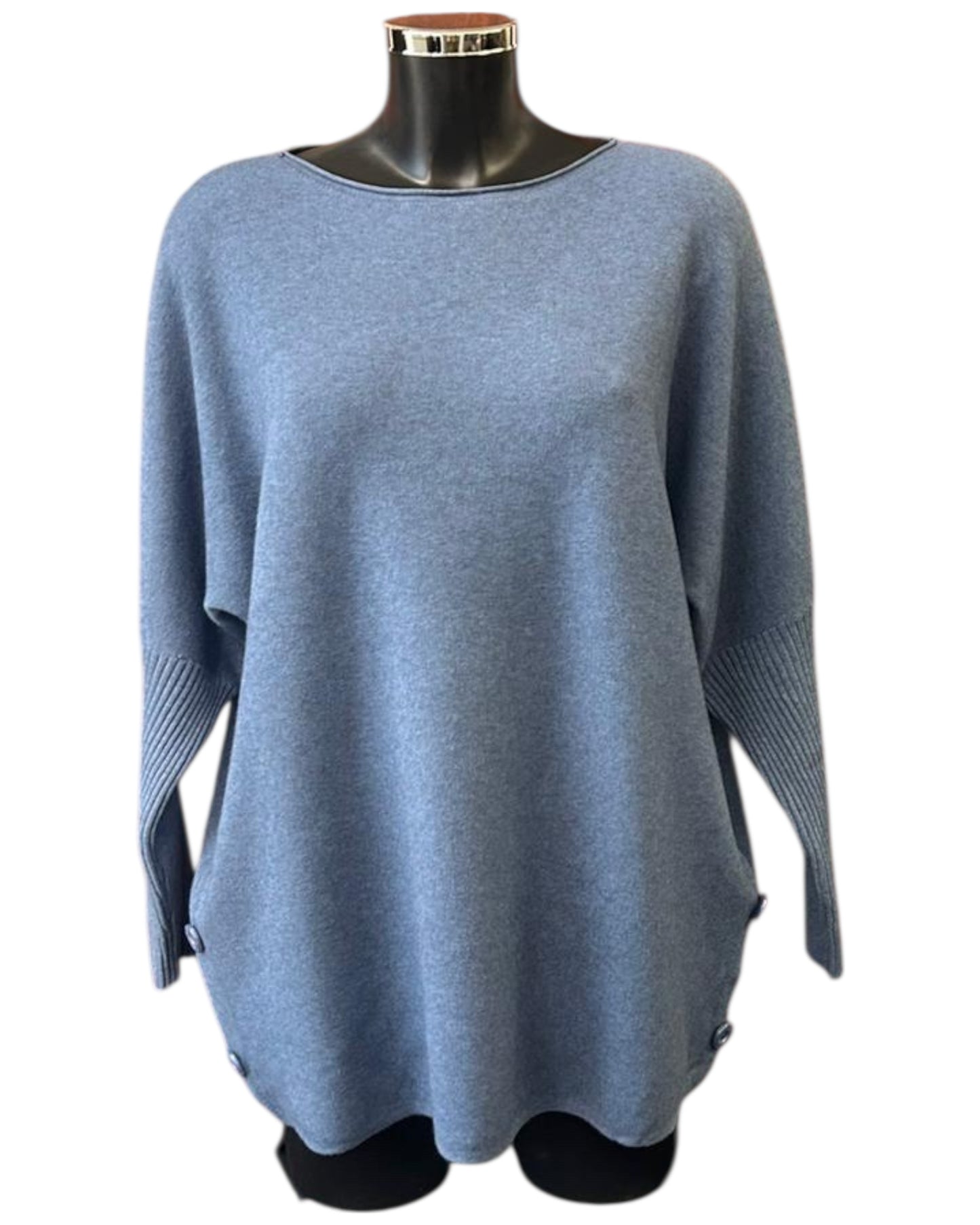 Lyla button side thick knit jumper - Denim