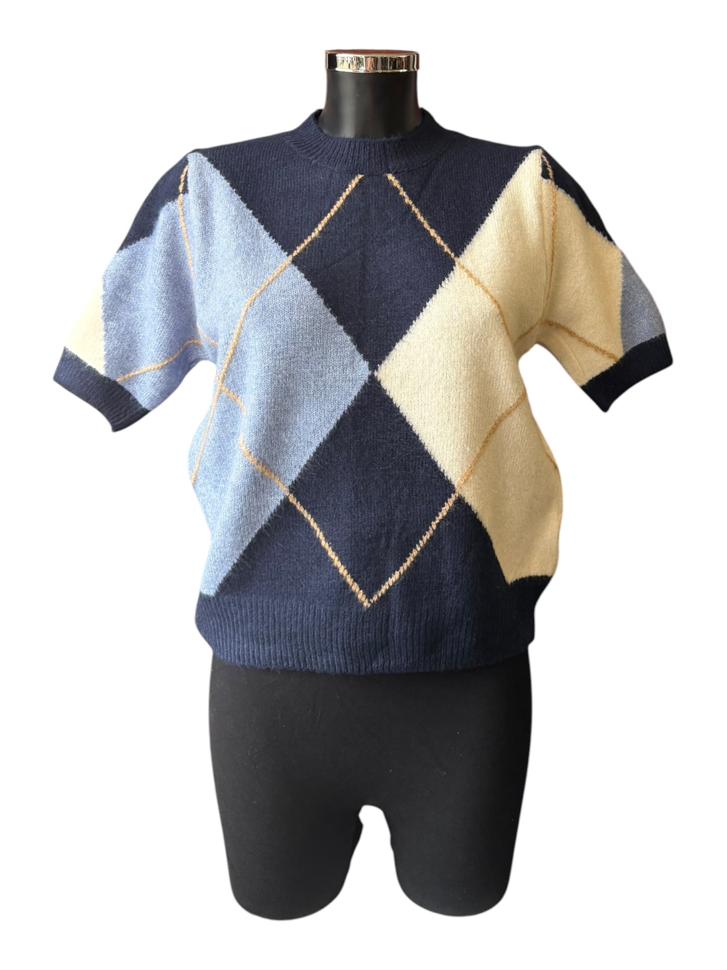 Willow argyle short sleeve jumper - Blue mix