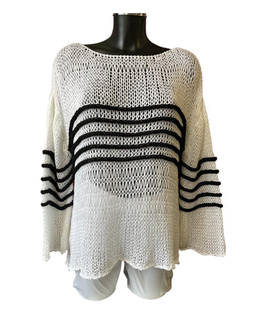 Carrie open knit stripe detail jumper - White/black