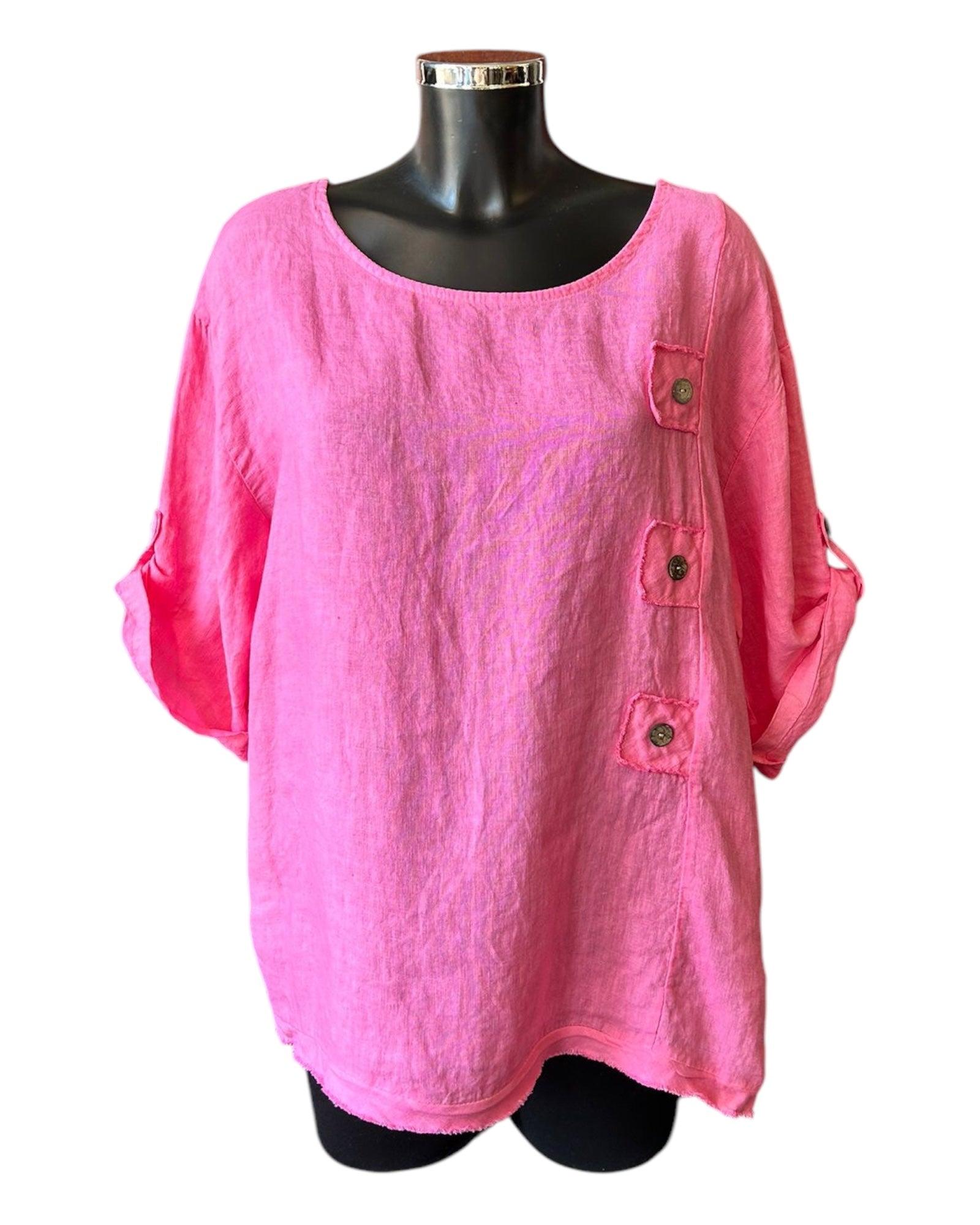 Tanya 3 button linen top - Cerise