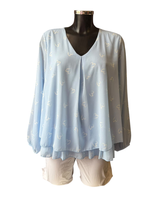 Virginia v neck layered hem top - Blue Hearts