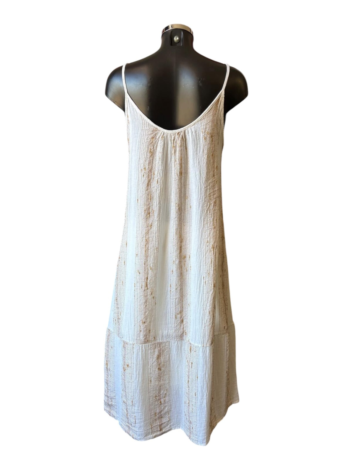 Caprice range linen and cotton gold thread strappy slip dress
