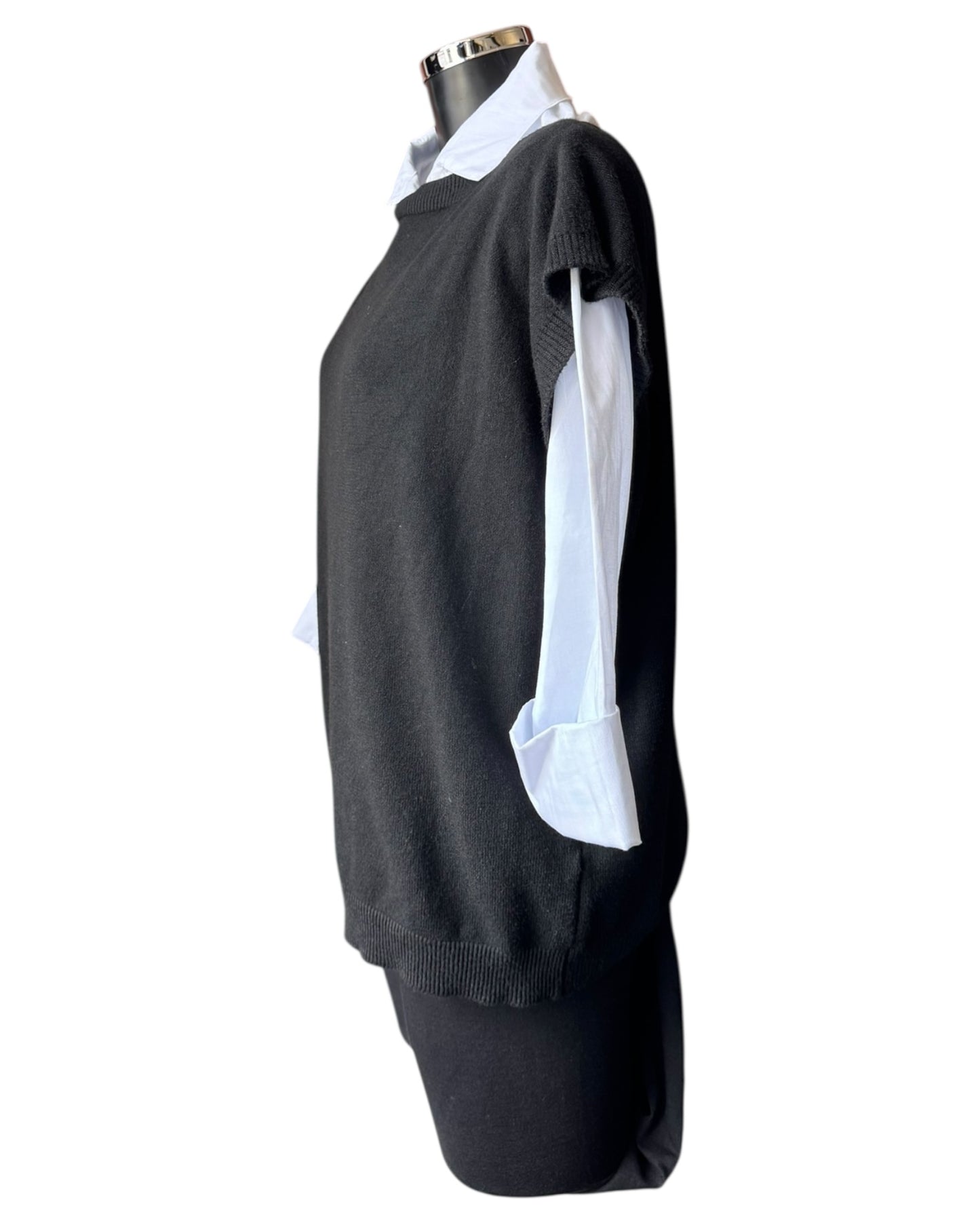 Yasmin 2 piece button back jumper & shirt - Black