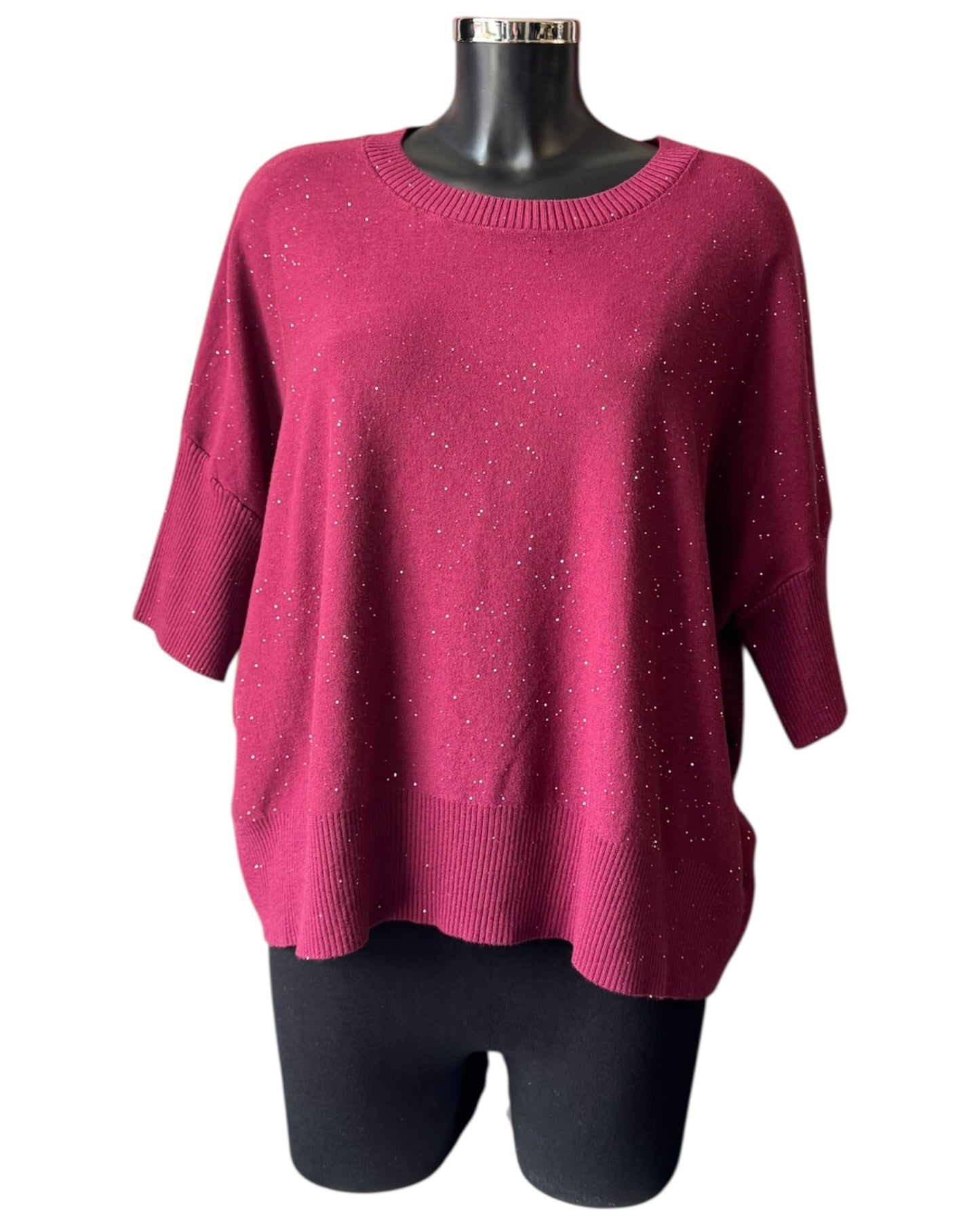 Eva sparkle knit half sleeve jumper - Bordeaux