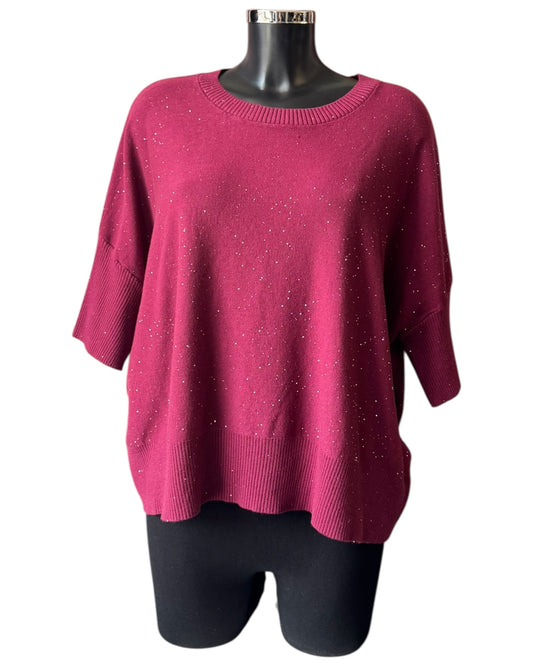Eva sparkle knit half sleeve jumper - Bordeaux