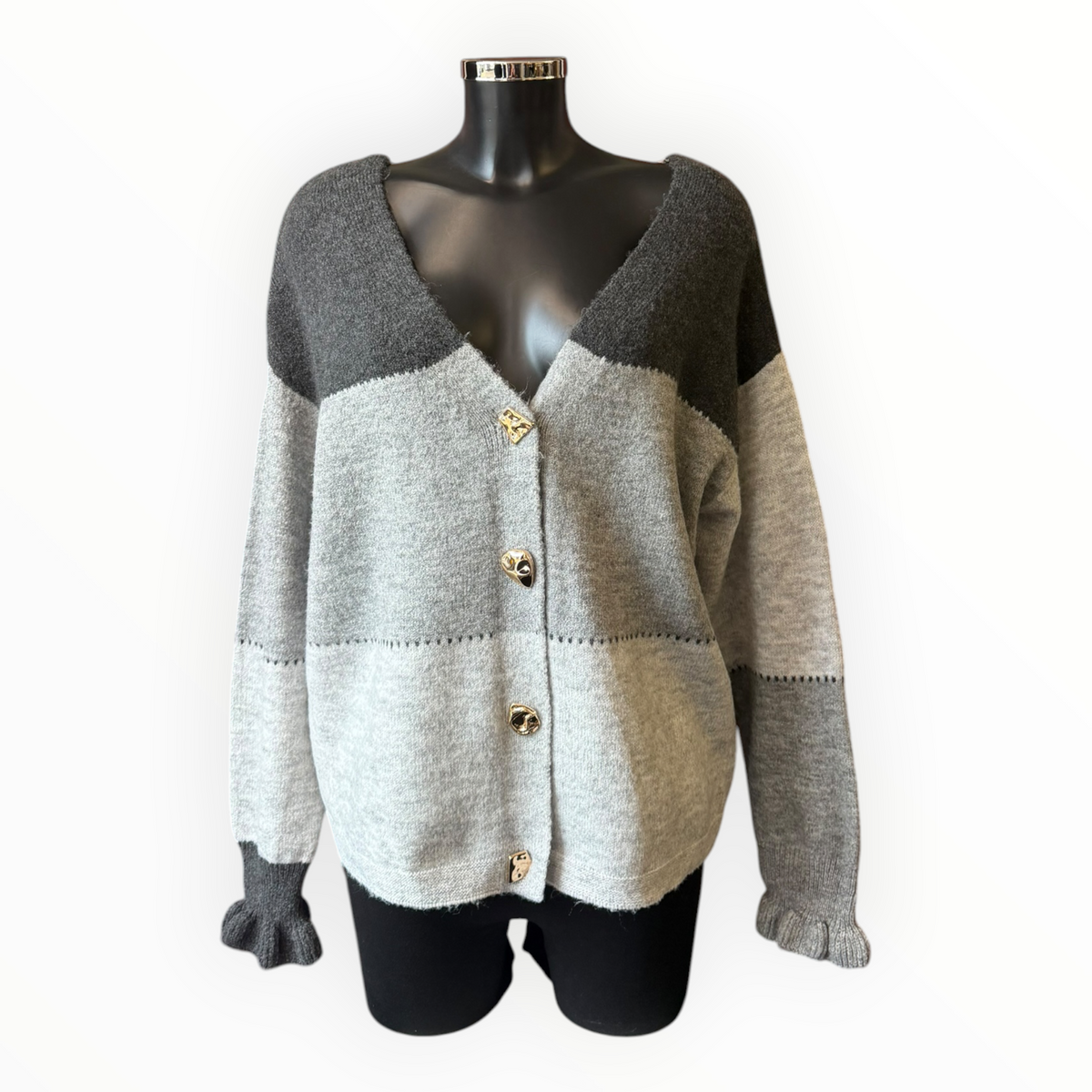 Yara colour block stripe cardigan - Grey mix