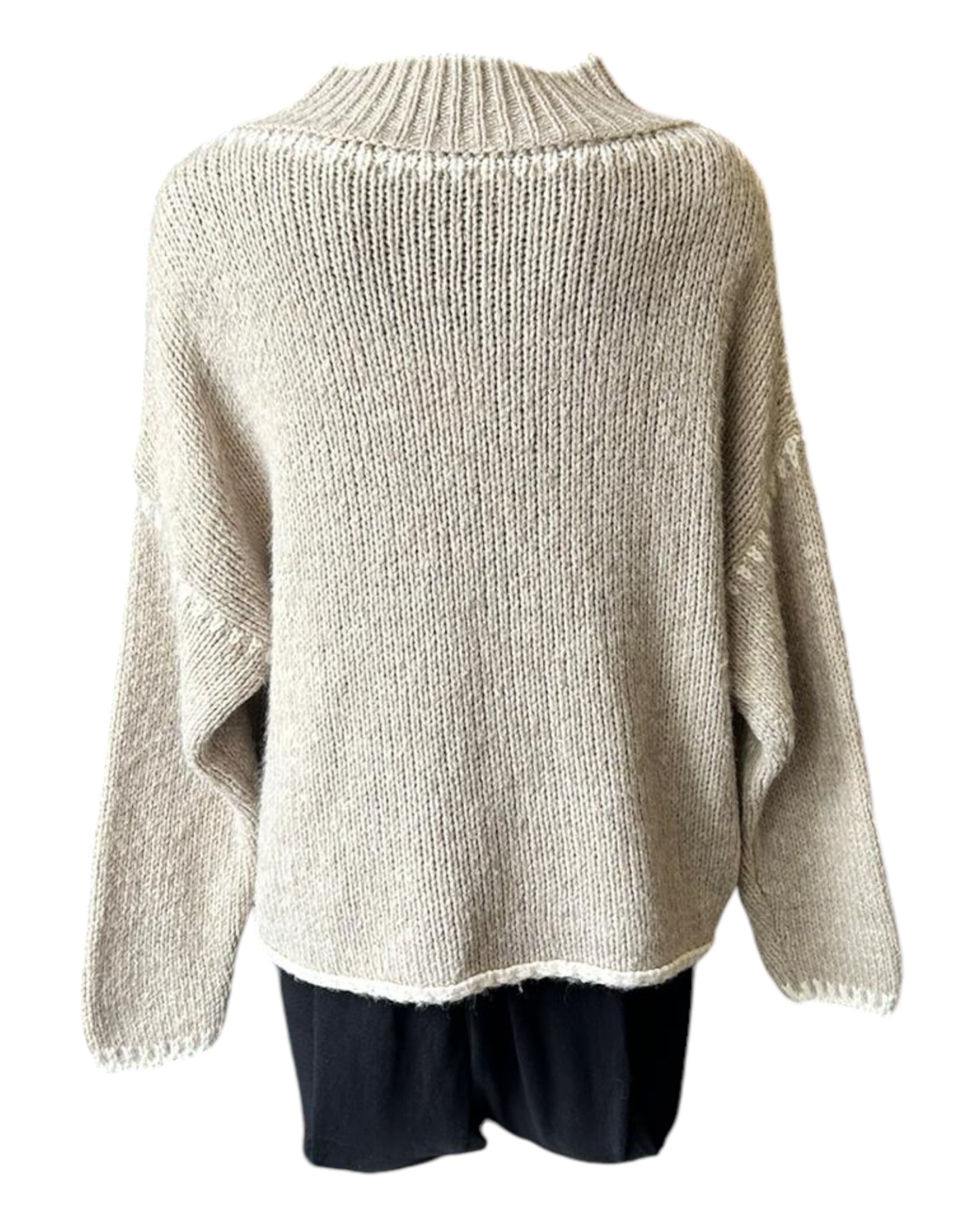 Jessie contrast stitch high neck jumper - Beige