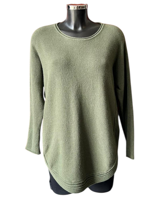Camilla curved hem soft knitted jumper - Khaki