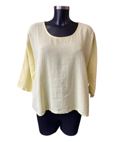Mia cotton linen mix top - Lemon