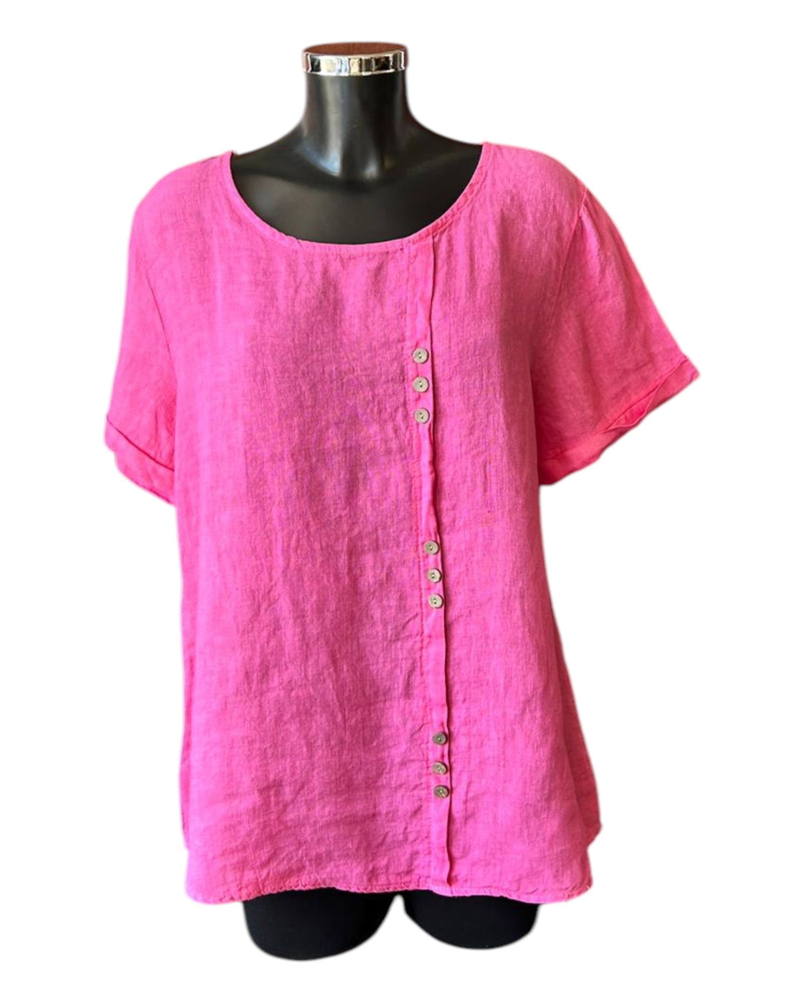 Matilda 9 button linen top - Cerise