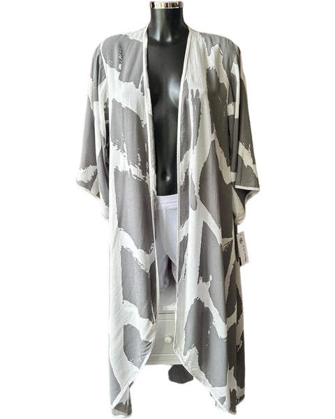 Tara Vao Karen long kimono - Grey/Ecru