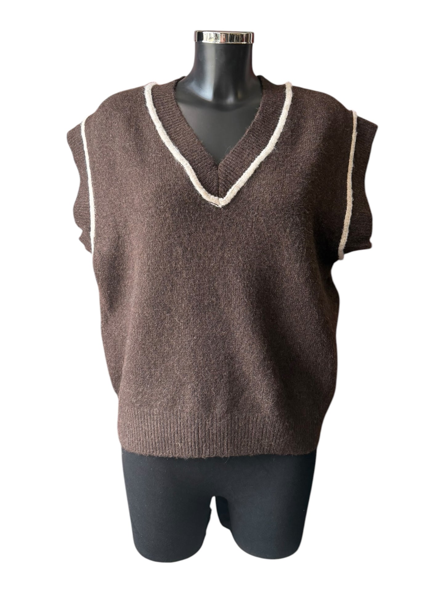 Morgan v neck contrast trim tank top - Chocolate