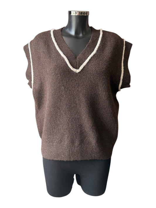 Morgan v neck contrast trim tank top - Chocolate