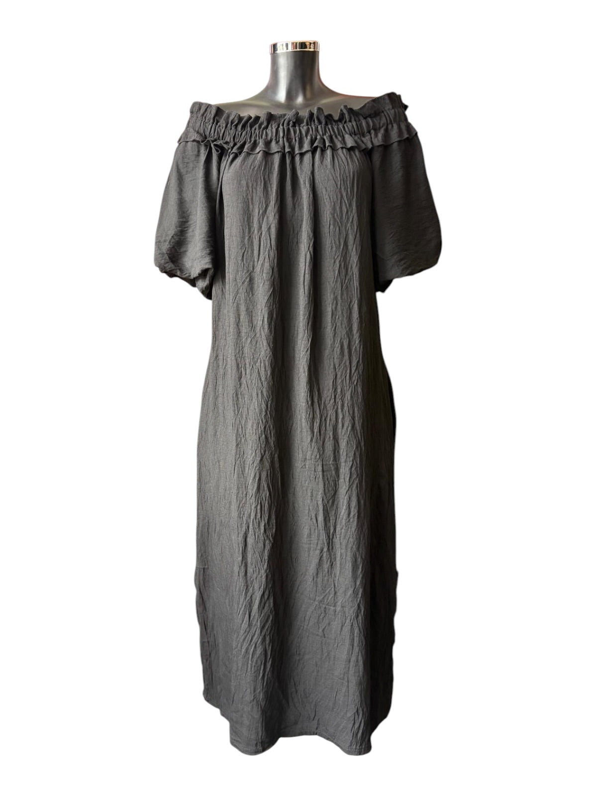 Elicia frill neck puff sleeve dress - Black