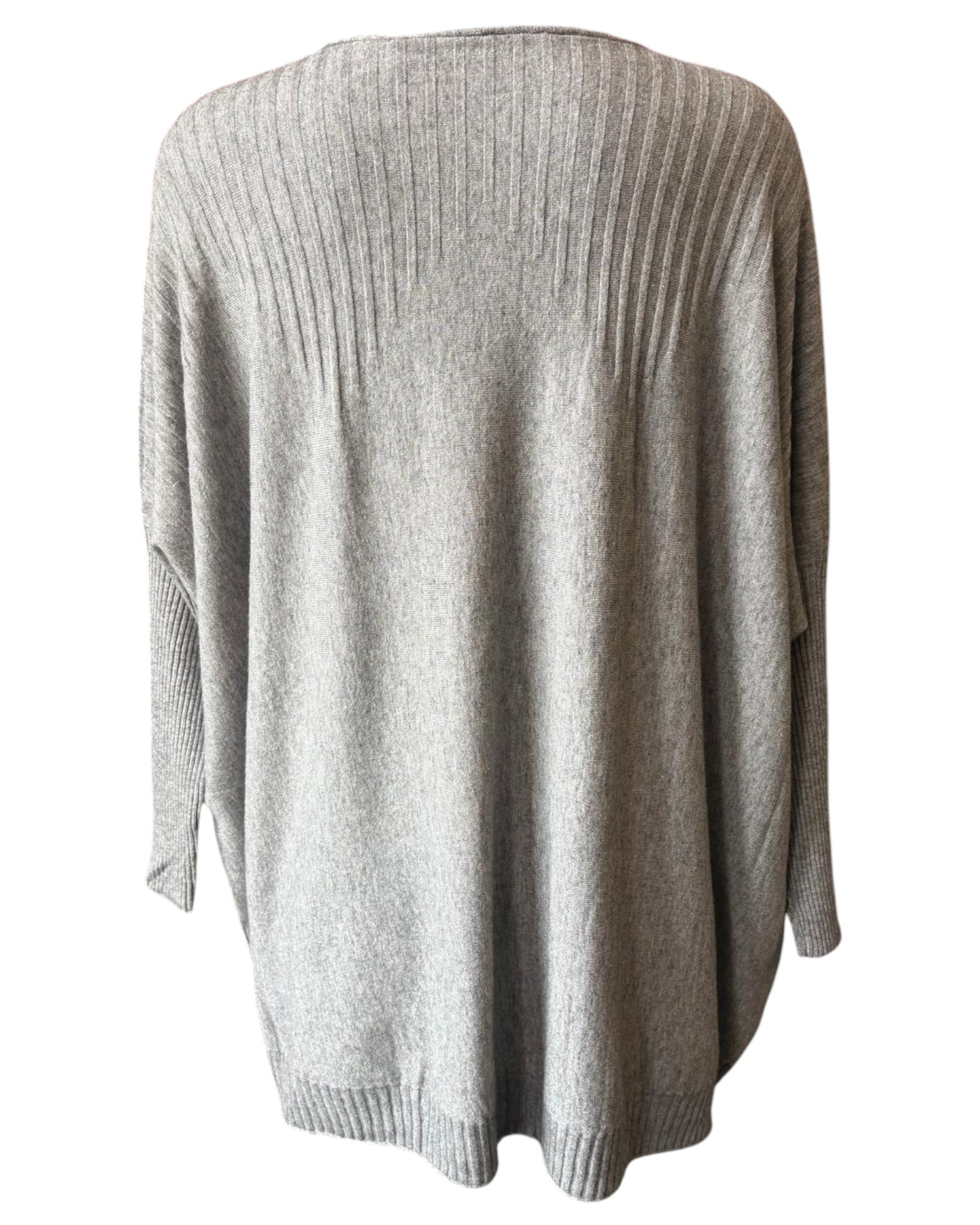 Carrie fine knit ribbed tunic jumper - Grey
